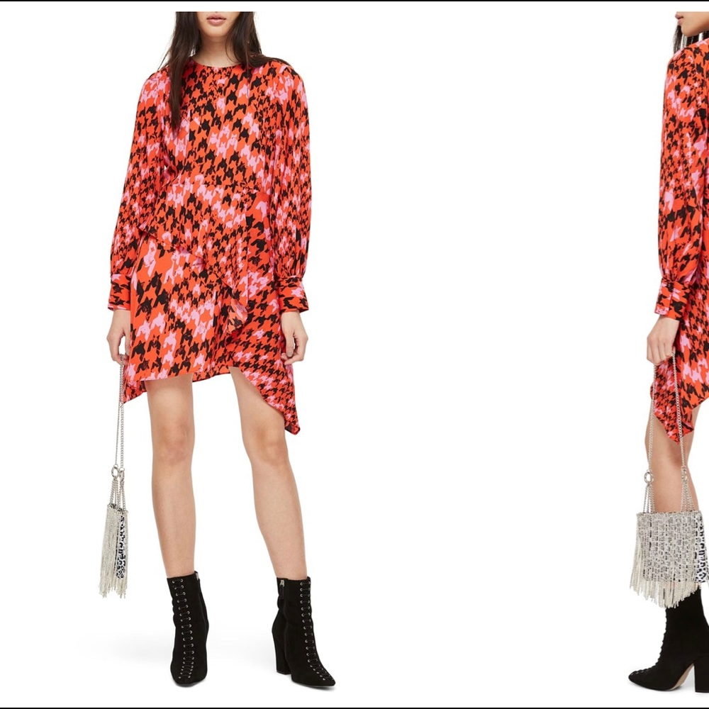 Topshop Houndstooth Asymmetrical Sheath Dress